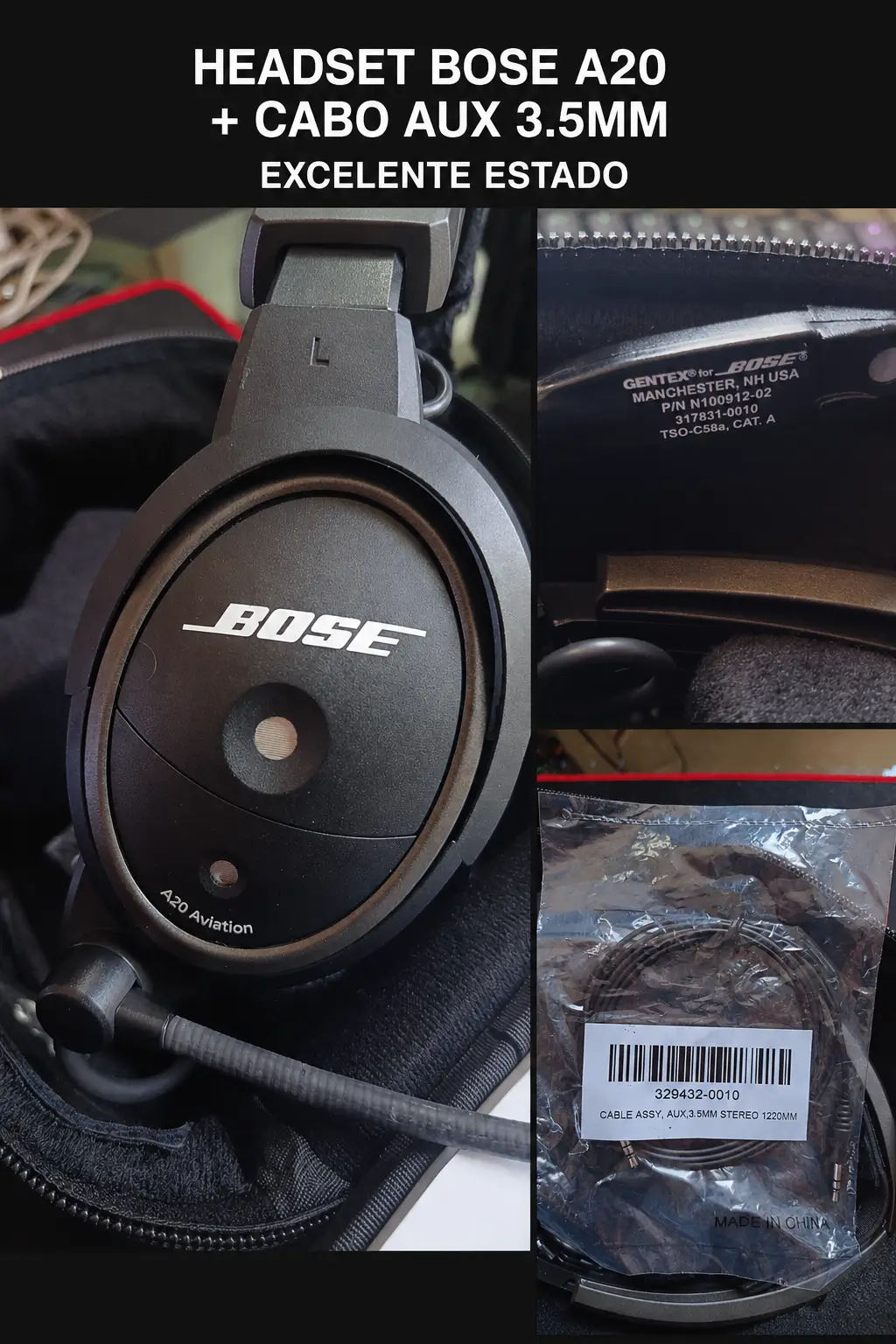 BOSE A20 AVIATION HEADSET (conforto duradouro p/ voos de 08 horas